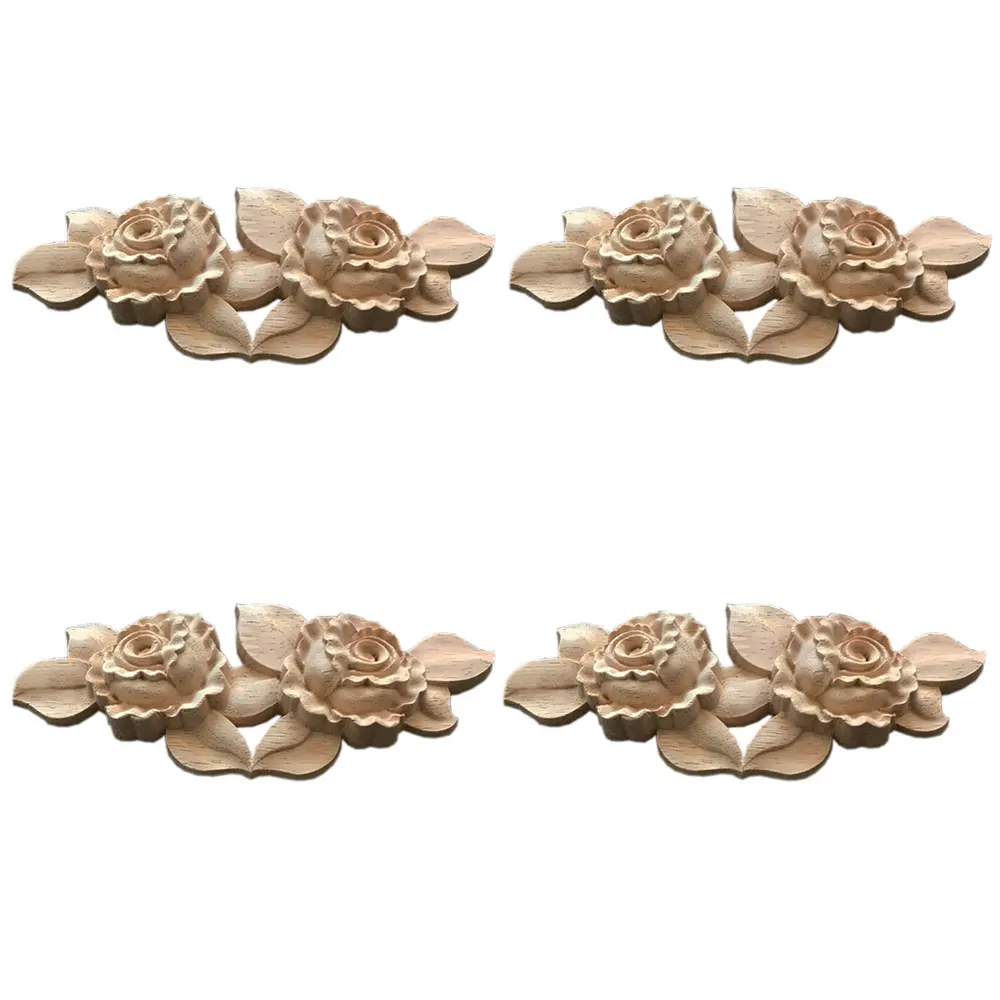 

4pcs Carved Corner Wood Carved Long Onlay Applique Unpainted Frame Cabinet Decal Rose Furniture Door Decor European Style