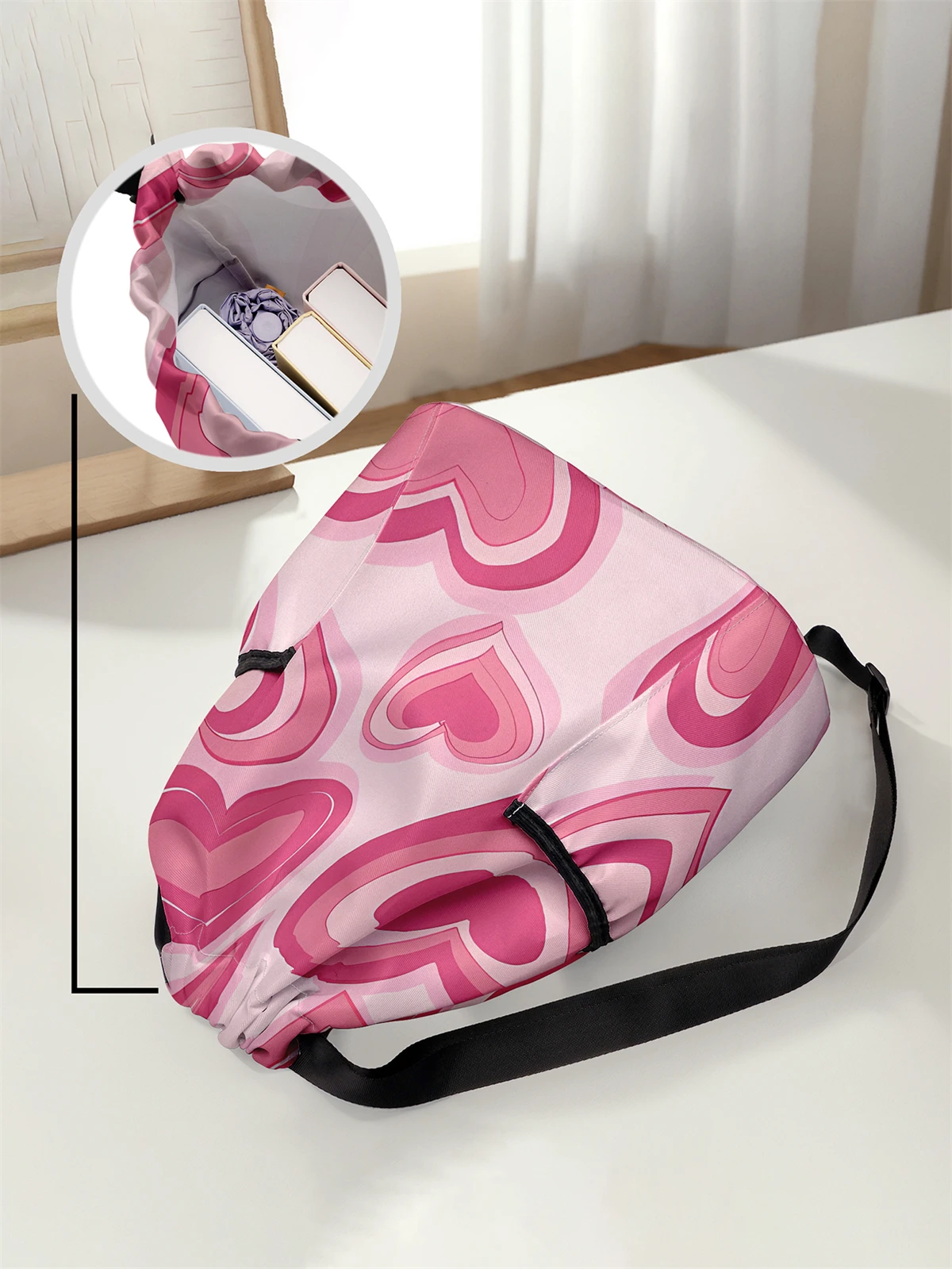 Love Pattern Drawstring Backpack - Large Capacity Durable Fitness Bag, Adjustable Shoulder Strap, Sports Beach Backpack