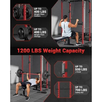 Power Cage Power Racks for Home Gym with Pulley System 1200LBS Weight Capacity MultiFunctional Squat Rack for Strength Workout 4