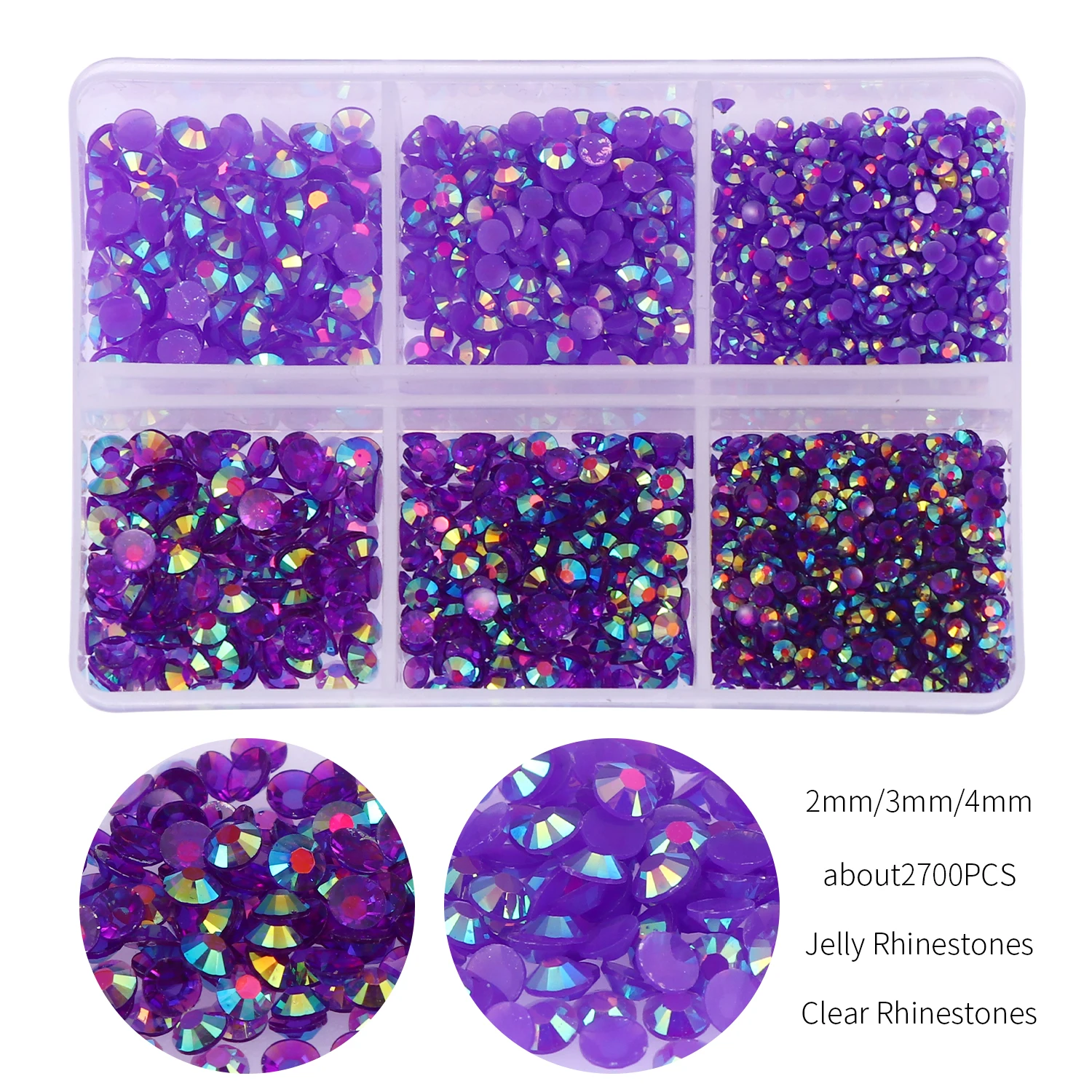 Über 2700 teile/schachtel AB Gelee/Klar Strass Kit 2/3/4mm Flatback Harz Kristall Glitter Stein strass DIY 3D Nagel Kunst Dekoration – Detail 16