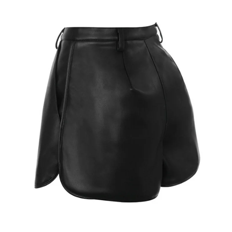 black shorts Women Sexy Shorts PU Leather Chic Fashion Side Pockets Bermuda Shorts Vintage High Waist Zipper Fly Female Short Pants Mujer trendy clothes