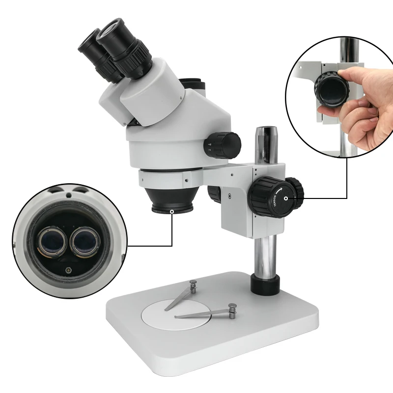 7X-45X Zoom Stereo Microscope 360 Degree Rotatable Simul-focal Trinocular Microscope for PCB Inspection Mobile Phone Repairing