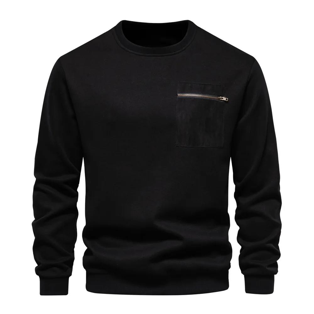 New Autumn High Quality Cotton Sweatshirts for Men Zipper Pocket Loose Mens Sweatshirts Casual Sport Men Clothing Pullover Men