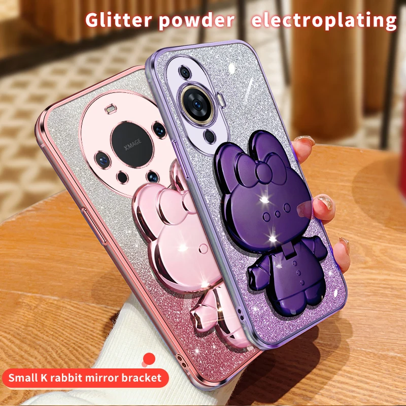 Honor8 Glitter Kaninchen Make-Up Spiegel Halter Fall Für Huawei Honor X8 8 X30 X40 X10 X20 50 9a 9 pro Weiche Abdeckung_voghion.com