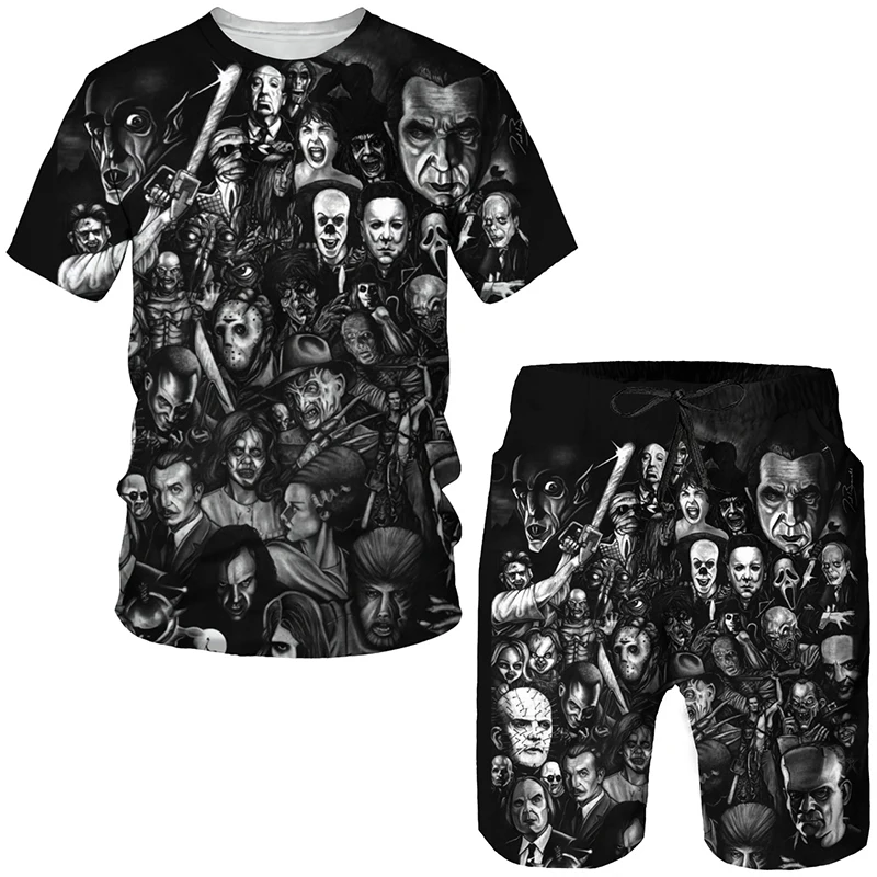 Male Clothing Set Horror Movie Halloween Cosplay tracksuit Personality Men's Clown 3D Printed T-shirts shorts suit casual outfit