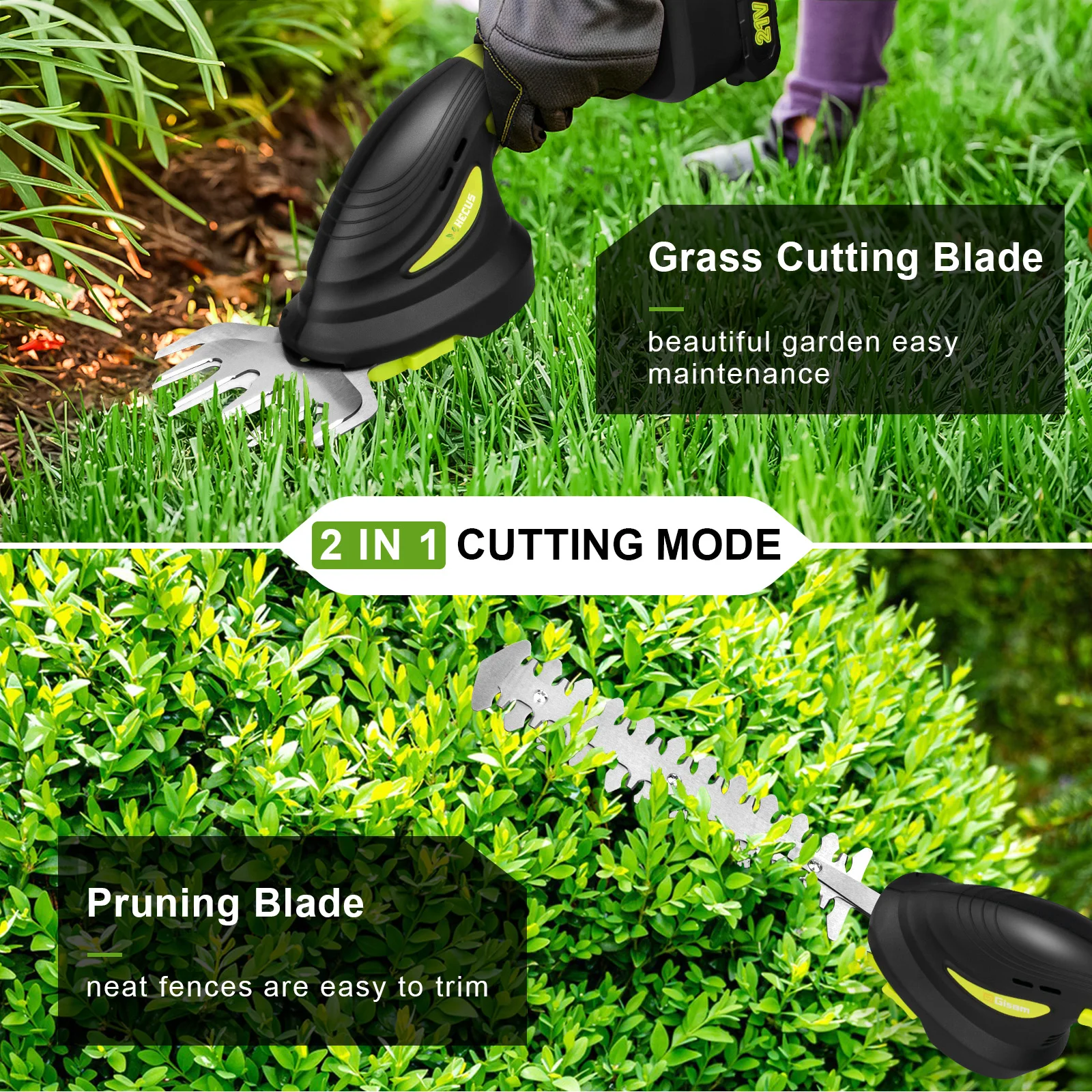 HECUS 2 in 1 Brushless Cordless Electric Hedge Trimmer Handheld Household Lawn Mower Garden Tools For Makita 18V Battery 2