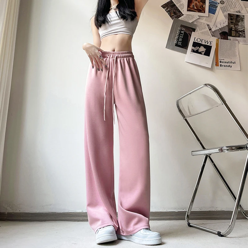 

Women's Y2K Clothes Vintage Air Cotton Beige Wide Leg Sweatpants 2023 New High Waist Summer Track Sweat Trousers Korean Style
