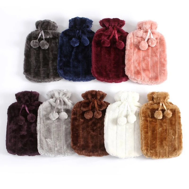 2000ML Winter Faux Fur Hot water bottle cloth cover Rubber Warm Children's Hand Foot Warmer Solid Household Water Bag