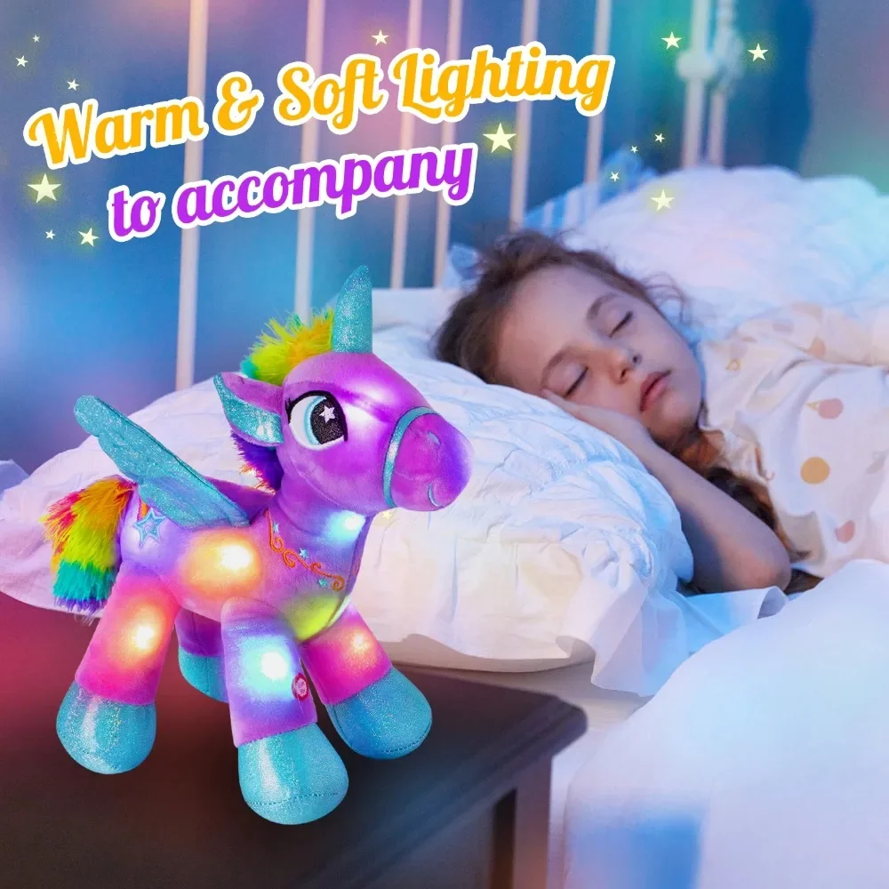 Plush Toy 35cm Purple Angel Unicorn with Wings Soft Plush Toys Home Sofa Decoration LED Light Stuffed Animals for Girls Glowing Toy Kids