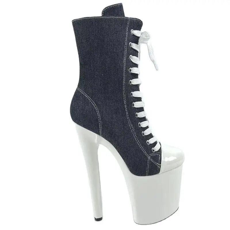15 17 20cm Super High Nightclub Platform Heels Strappy Canvas Women's  Ankle Boots Sexy Round Toe Pole Dance Shoes Ladies Boots