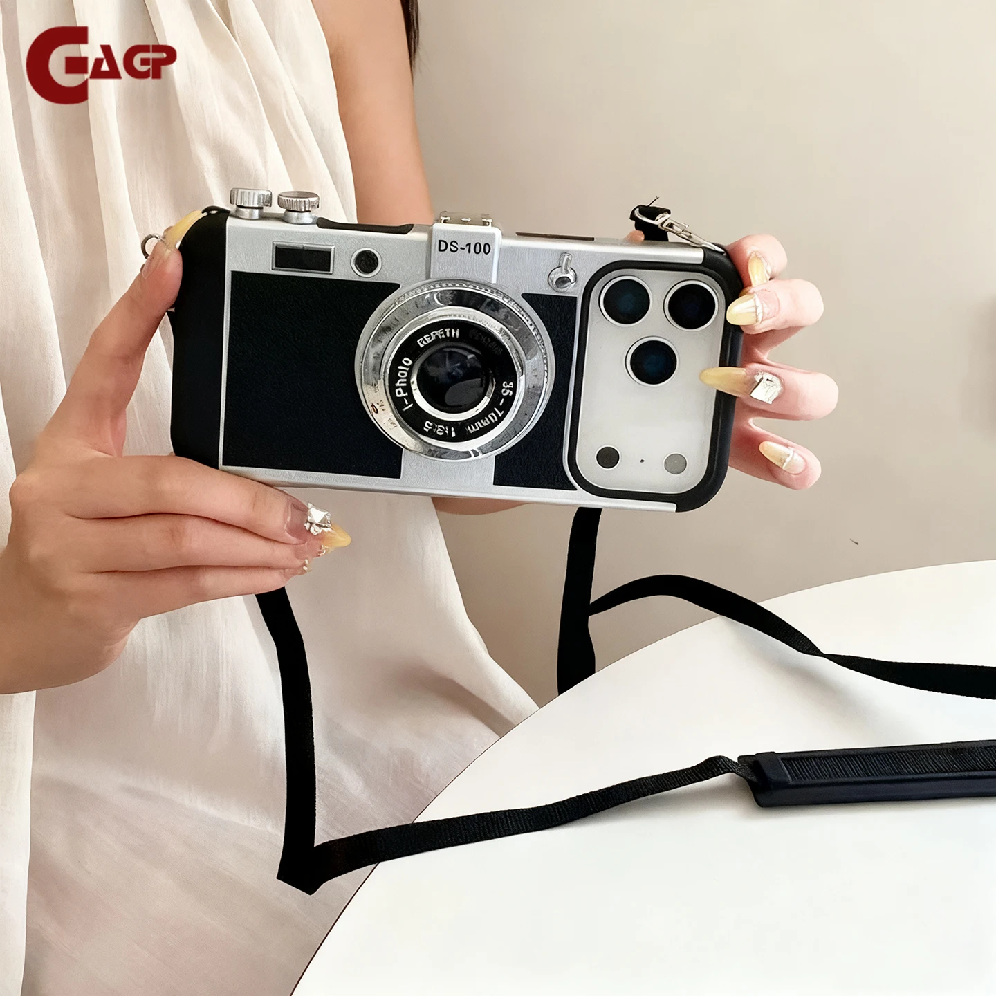 3D Retro Camera Crossbody Phone Case with Shockproof Lanyard