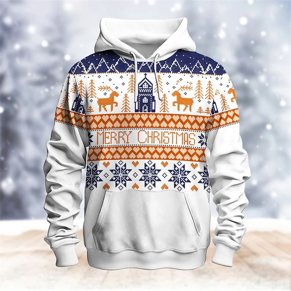 

Men's Fun Christmas Elements Printed Hoodie Men's Fashion Top Men's Crewneck Casual Clothing Men's Autumn and Winter Warm Hoodie