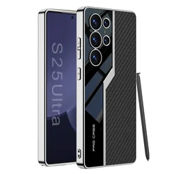 Elegant Thin TPU Soft Plating Leather Phone Case - Supercar Design and Enhanced Protection for Galaxy S25 Ultra (Carbon Fiber)