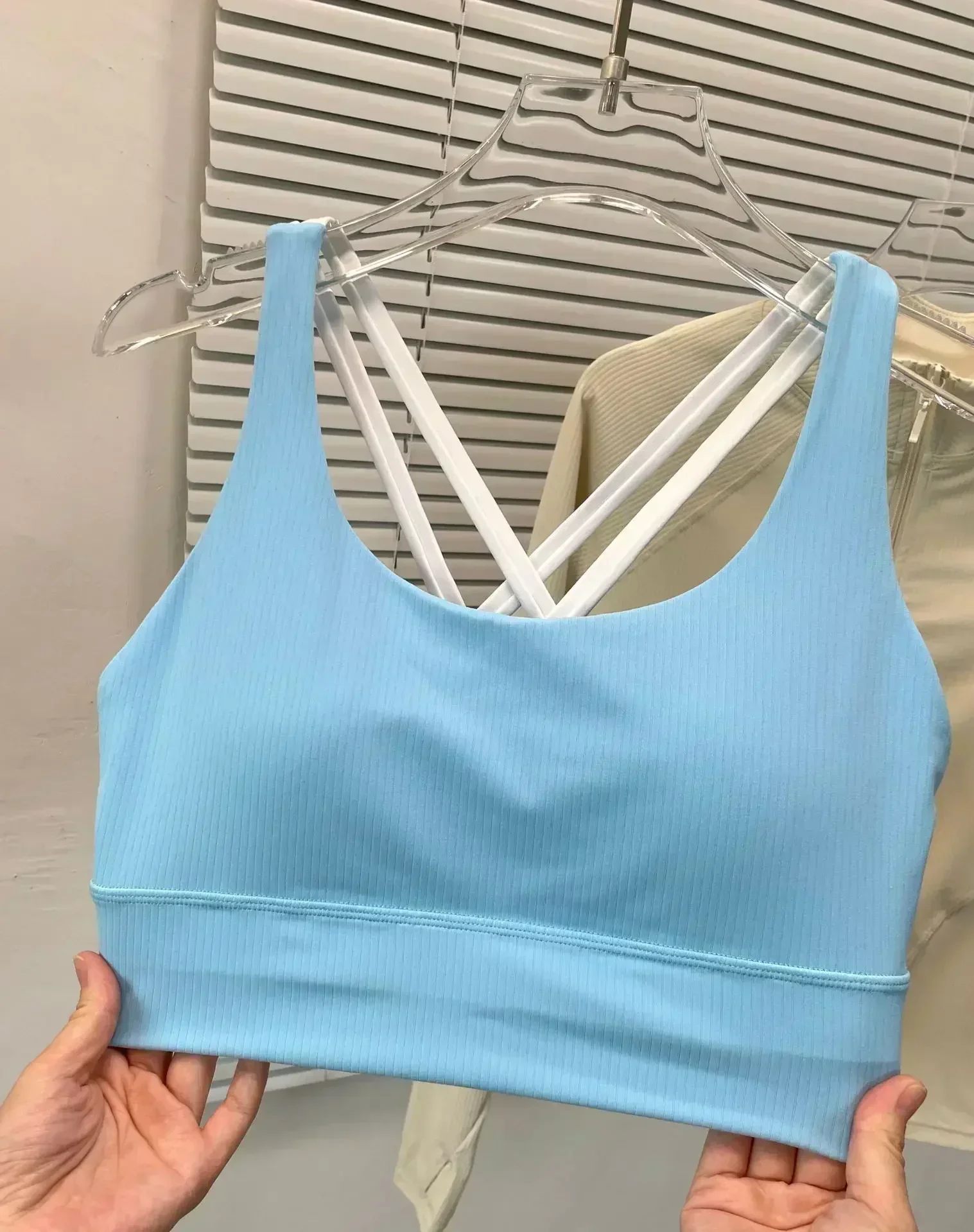 Lemon Women Energy Longline Ribbed Bra Luxtreme Fitness U Neck Cross Back Contrast Color Yoga Tank Top Sports Bras with Fix Pads