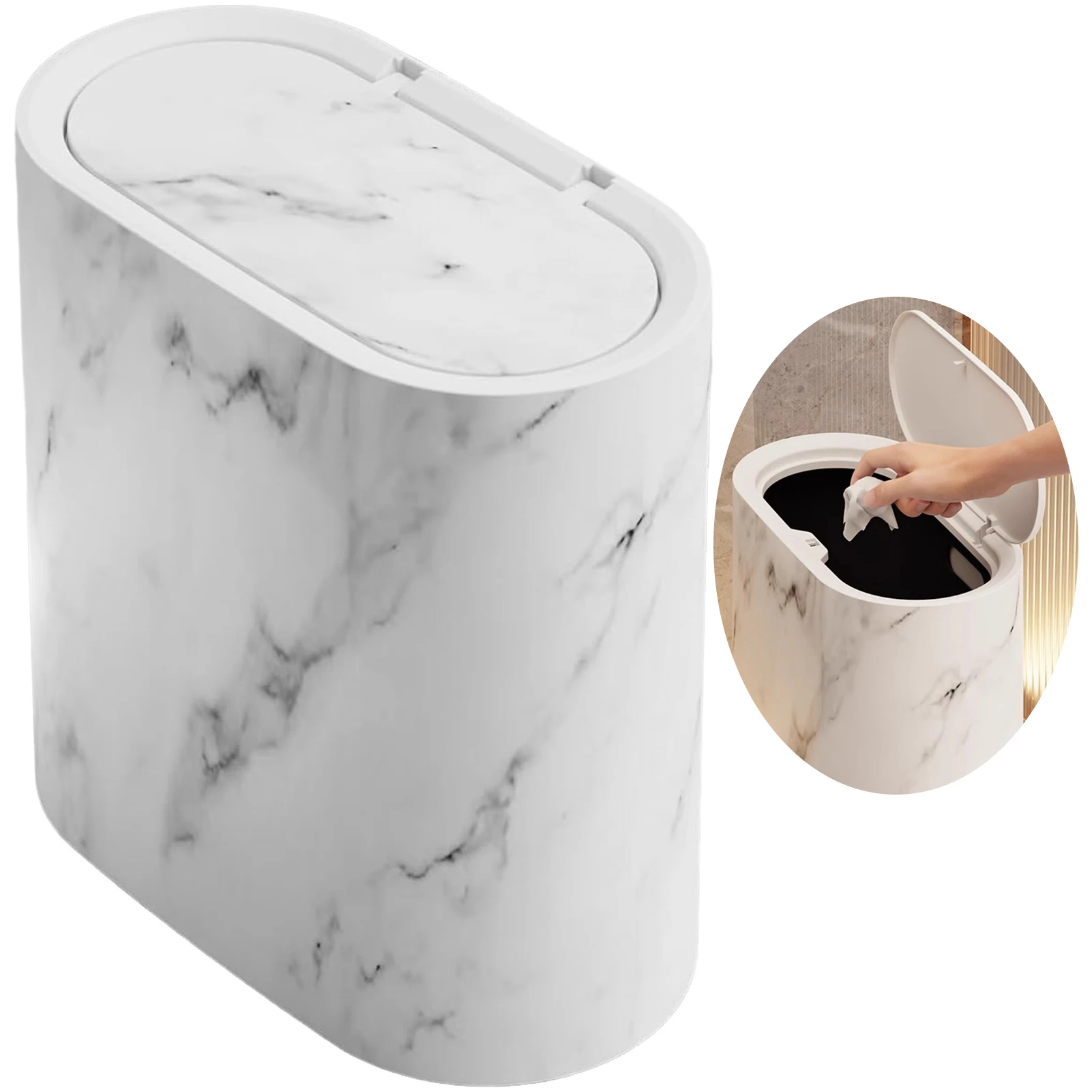 Bathroom Trashcans With Lids Plastic Marble Wood Pattern Trash Can For Home School Office Apartment