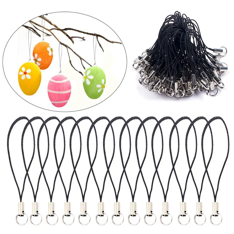 50Pcs Polyester Lanyard Clasp Phone Hanging Pendant Rope Braided Keychains Key Rings Holder Strap DIY Jewelry Making Cords