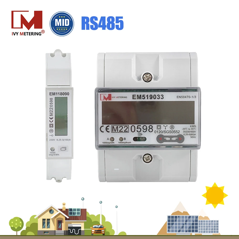 

1 Phase or 3 Phase EV Charger AC Meter RS485 Modbus Electricity Meters Bidirectional Power Meter EM118089 90 91 EM519032 33 24