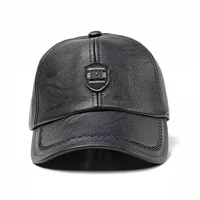 2024 New Style Men Cowhide Hat Winter Warm Outdoor Protect Ear Real Leather Adjustable Baseball Cap Men Real Cowhide Leather Cap 2