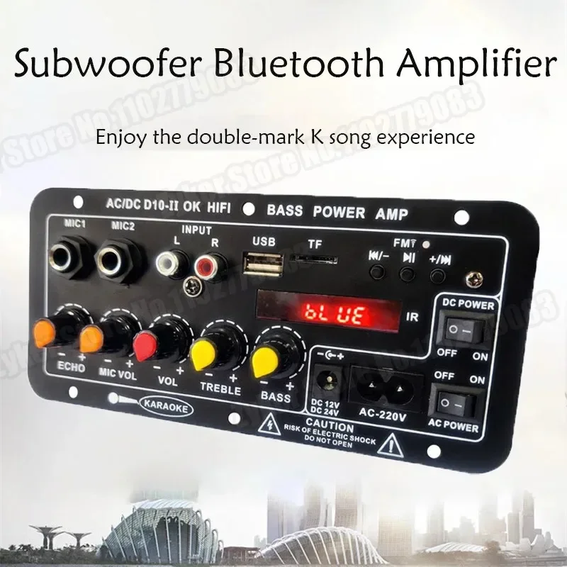 Woopker D10 II Digital BT Amplifier Board car Subwoofer Dual Microphone Karaoke 30 120W Amp Speaker 110V 220V 12V AMP Module