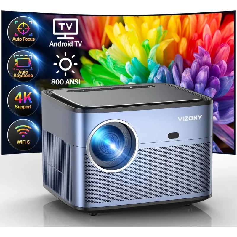 

[Auto Focus/Keystone] Android TV Projector 4K with Netflix Built in, VIZONY 800ANSI 5G WiFi Bluetooth Outdoor Projector, FHD Hom