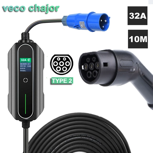 10m Type 2 EV Car Charging Cable, 7.2KW Electric Cable