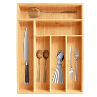 New Kitchen Drawer Cutlery Organizer 5/6 Compartments Bamboo Drawer Box Silverware Tray Durable Kitchen Drawer Organizer Tray 2