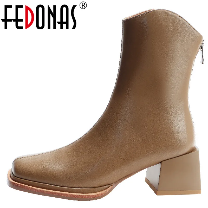 

Женские Классические ботильоны FEDONAS, офисные ботильоны из натуральной кожи с квадратным носком на толстом каблуке, сезон осень-зима