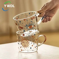 YWDL 500ml Creative Glass Scale Handgrip Mug Breakfast Milk Coffee Couple Mug Home Tumbler Water Drinkware Fruit Juice Cups