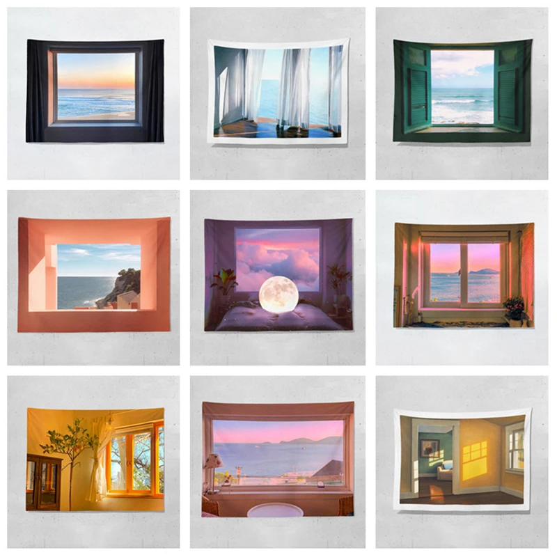 

Aesthetic Tapestry Wall Decor Bohemian Psychedelic Sunset Seaview Large Big Home Kawaii Room