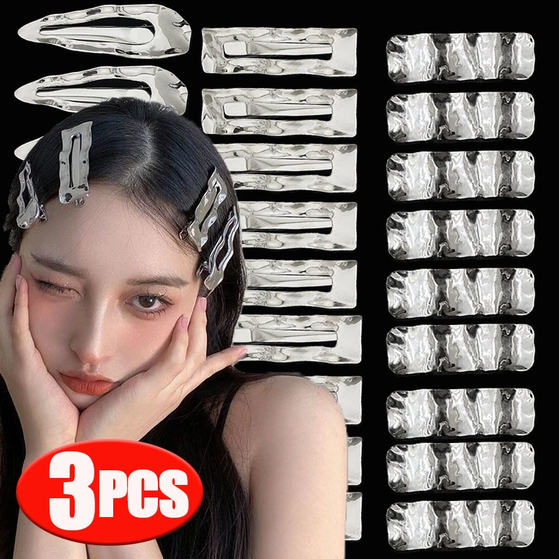 

New Trendy Wavy Metal Hair Clips For Hair Girls Geometric Hollow Triangle Square Alloy Wave Texture Side Clip Hairpins Headdress