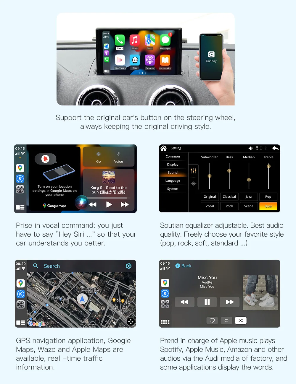 Drahtloser Cplayer Andriod Auto für Audi A3 S3 8V mit MIB 2012-2021Mirror Link AirPlay Bluetooth GPS Navigation – Detail 11