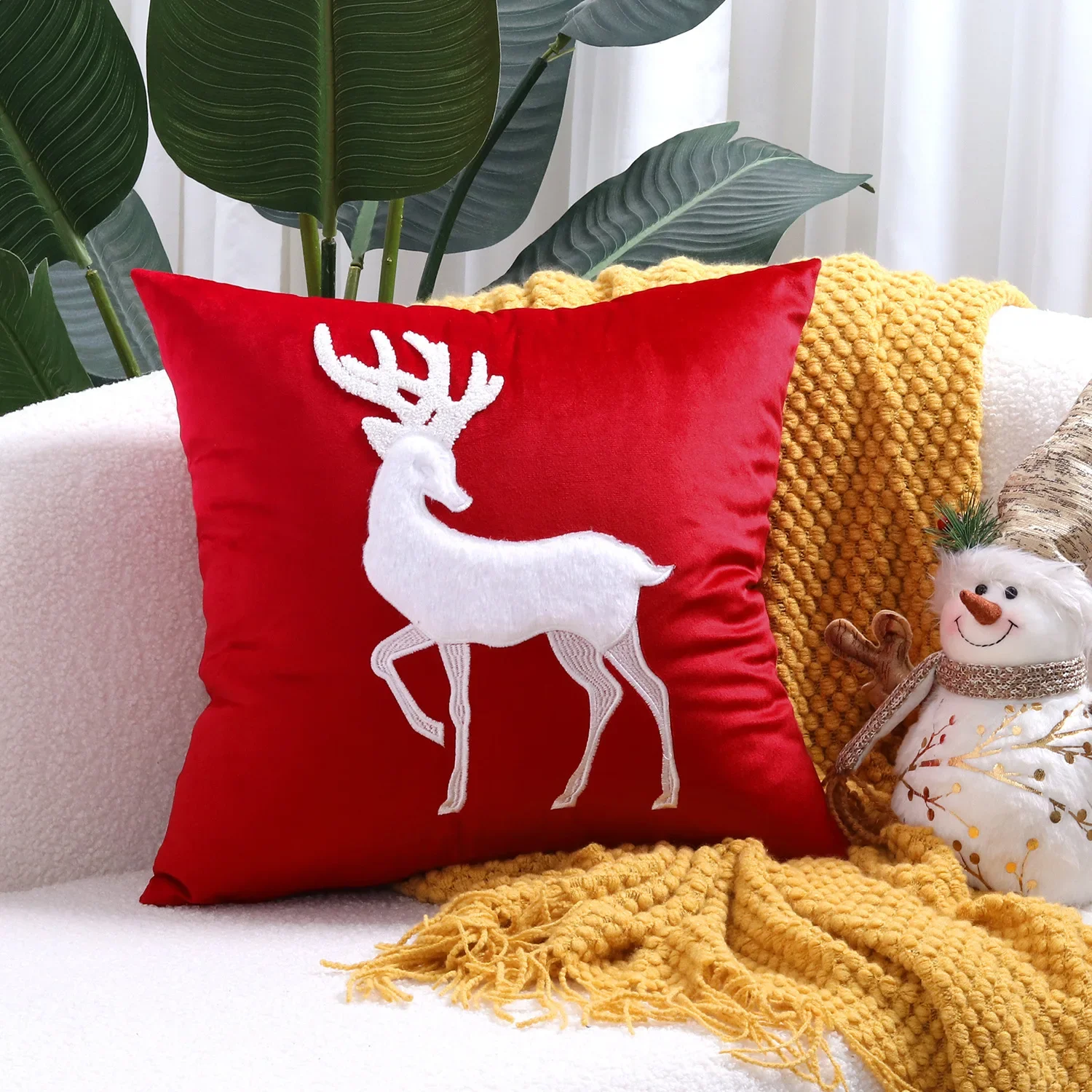 VANNCIO Federa per cuscino verde trapuntata a forma di albero di Natale, per Capodanno, con nappe, tessuto a mano, per decorazioni invernali per la casa, 45,7 x 45,7 cm, 1 pezzo (pino