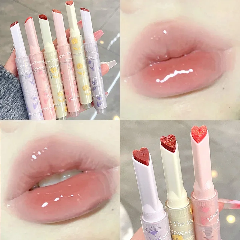 Lip makeup clear water light solid lip gloss jelly pink lip tint mirror glass glaze heart-shaped moisturising lipstick pencil makeup