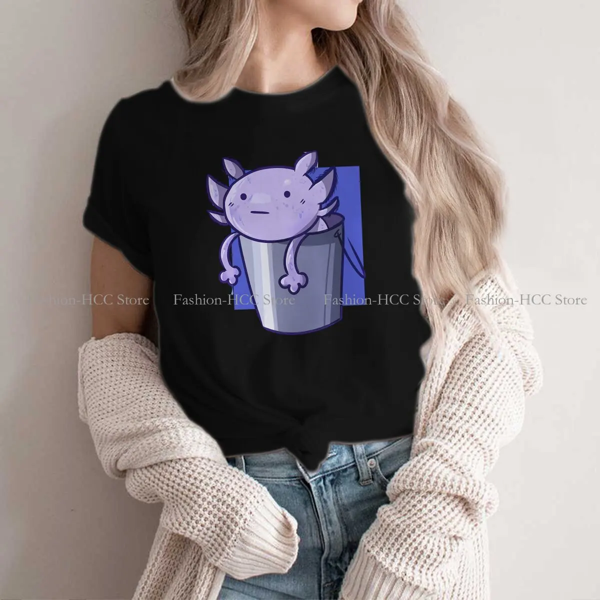 

Bucket Round Collar Polyester TShirt Axolotl Basic T Shirt Woman's Tops New Design