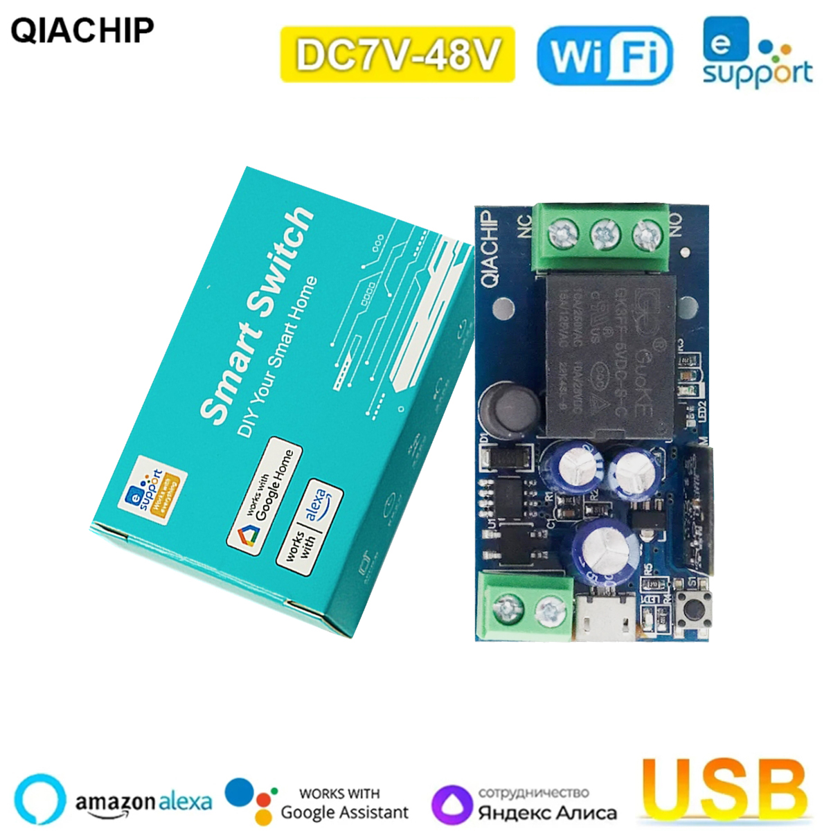 EWelink Smart WiFi Relay Smart Switch DC 5V 12V 24V 48V WirelessRemote Control 1 Way Alexa Googole Home Voice Control