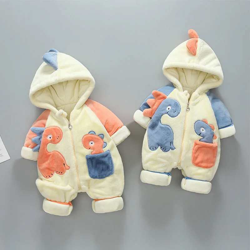 2022NewbornBabyJumpsuitHoodedPlusVelvetWarmwinterwearBaby