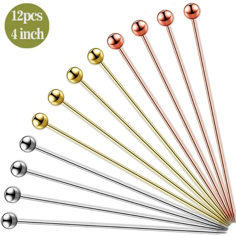 Lot de 12 cure-dents en acier inoxydable – Lot de 12 pics à martini réutilisables en métal fantaisie pour martini, olives, apéritifs, Bloody Mary Brandied