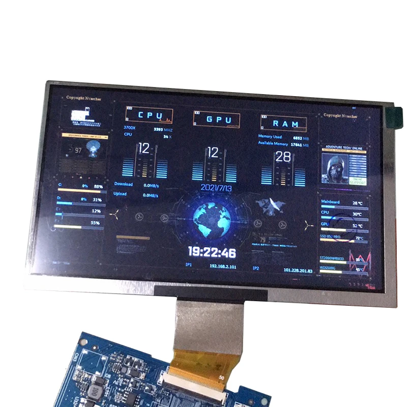 Polegadas para Desktop com Tela Secundária para Raspberry Display de Computador hd com Monitoramento de Temperatura Tela Ips 1024*600 7 pi - Image 2