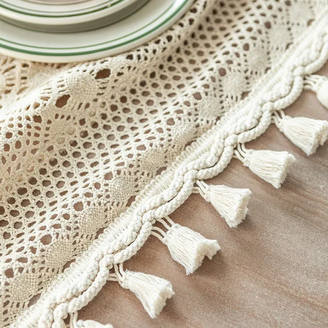 Vintage Vidéki Minimalista Terítő Üreges Szövés Északi Téglalap Alakú Szövet Könnyű Luxus Csipke Asztal - Image 3