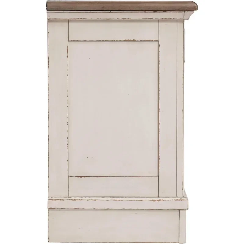 QWSignature Design by Ashley Realyn French Country 3 Drawer Nightstand with Electrical Outlets & USB Ports,Chipped White