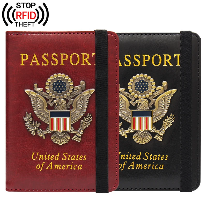 

USA Men Women Passport Covers Holder RFID PU Leather America Credit ID Business Travel Card Case Storage Wallet Purse