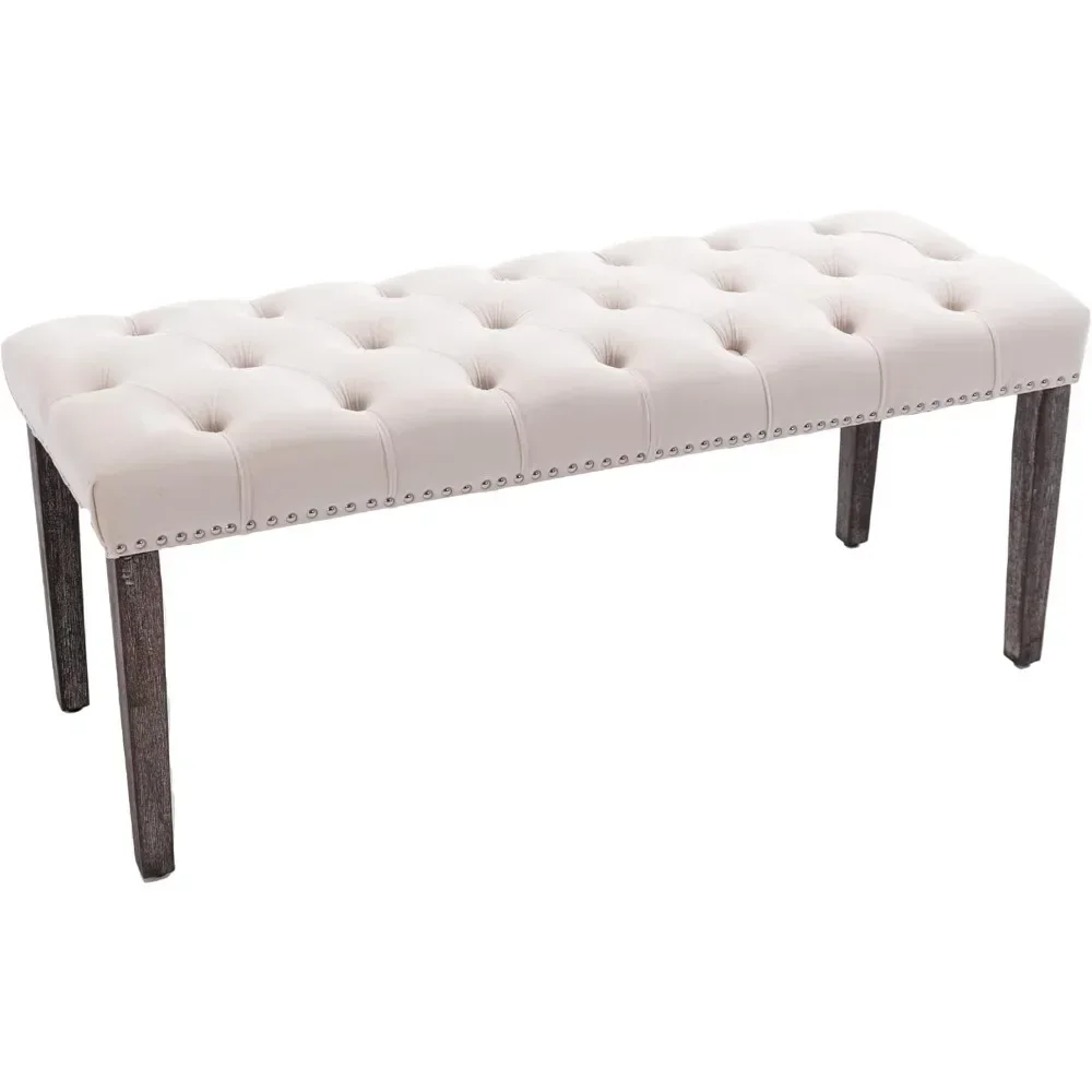Button-Tufted Ottoman Bench, Upholstered Bedroom Benches Velvet Footrest Stool Accent Bench for Entryway Dining Room Living