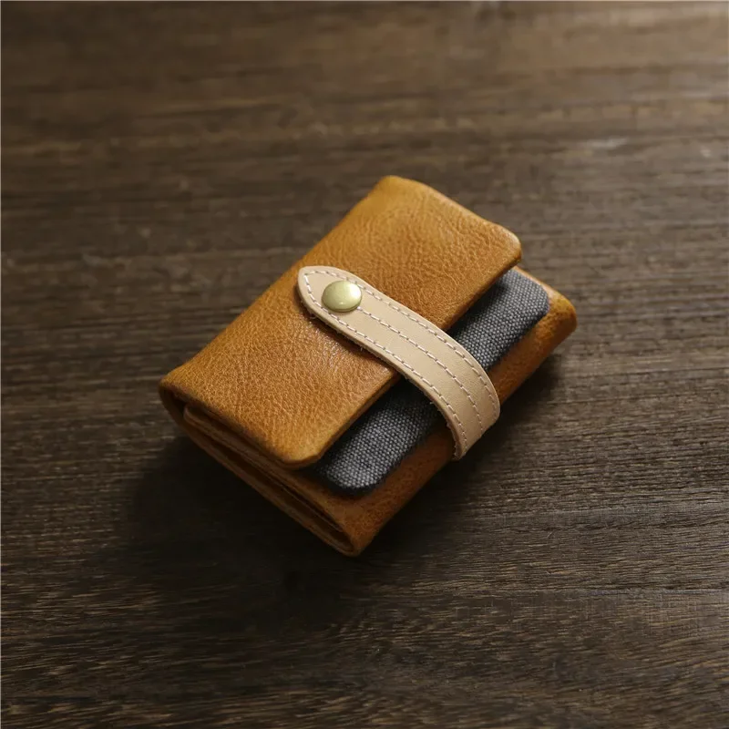

Luxury Brand Handmade Wallet Men's Short Leather Triple Fold Money Clip Layer Cowhide Buckle Vertical Vegetated Leather