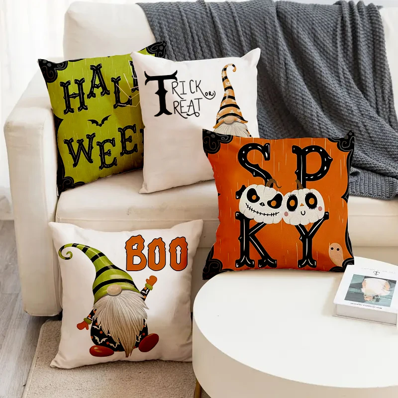 

Halloween Dwarf Trick Or Treat Pattern Printed Square Pillowslip Linen Blend Cushion Cover Pillowcase Living Room Home Decor