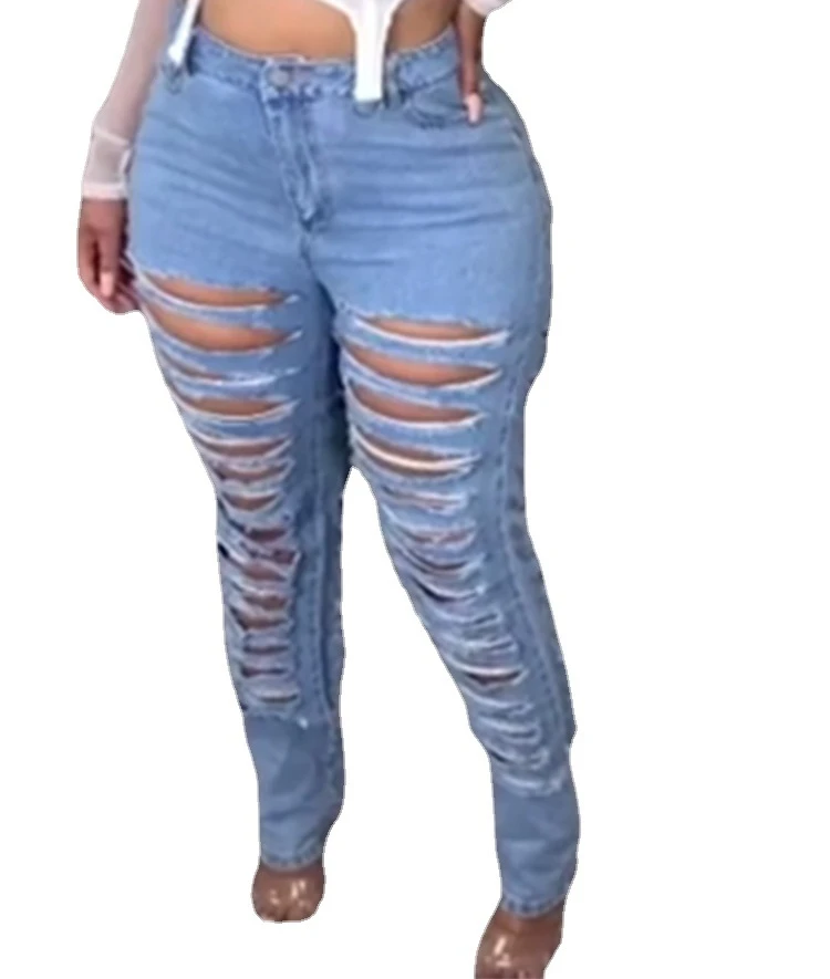 Fashion Street Style Ripped Sexy Hollow Denim Trousers Ladies Jeans Women's Clothing