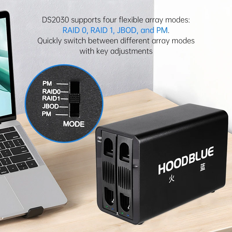 【3년 보증 번들】Hoodblue DS2030 듀얼 베이 USB 3.0 하드 드라이브 인클로저는 RAID 60TB 대용량 외장 스토리지를 지원합니다.