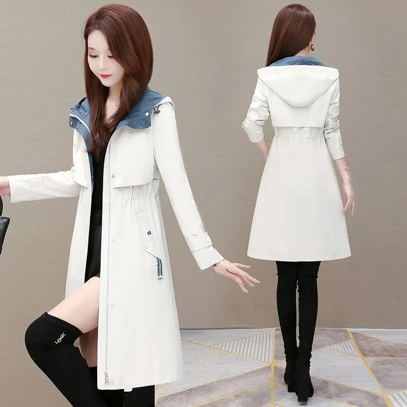 

Women Trench Coat 2023 New Female Spring Autumn Hooded Windbreaker Lady Fashion All-Match Coat Ladies Mid-length Trench Clothing