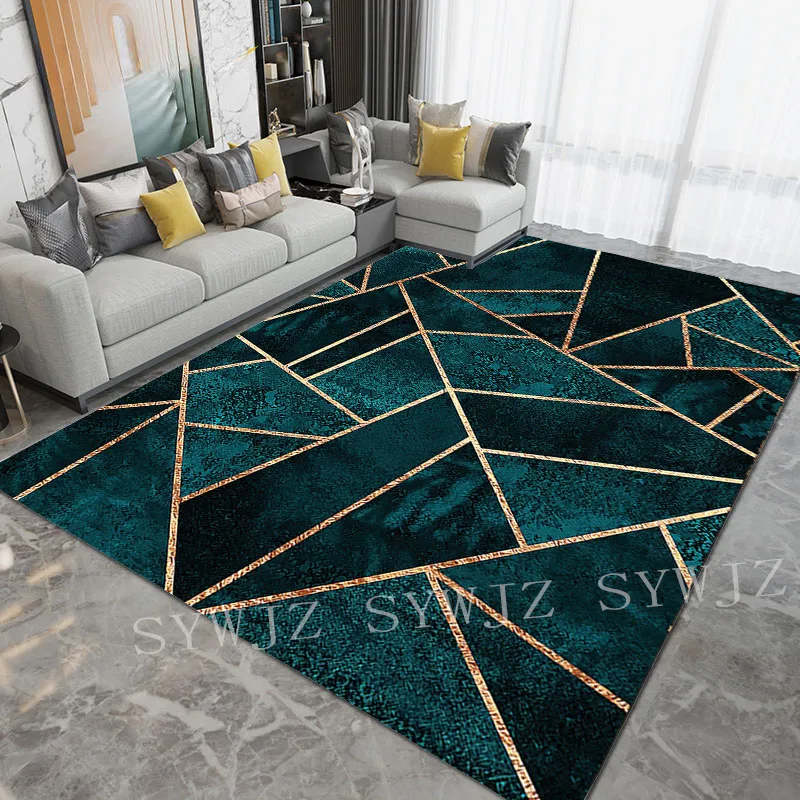 Black Gold Marble Modern Luxury Carpets for Living Room Bedroom Large Area Rugs Green Geometric 3D Printed Carpet Home Floor Mat