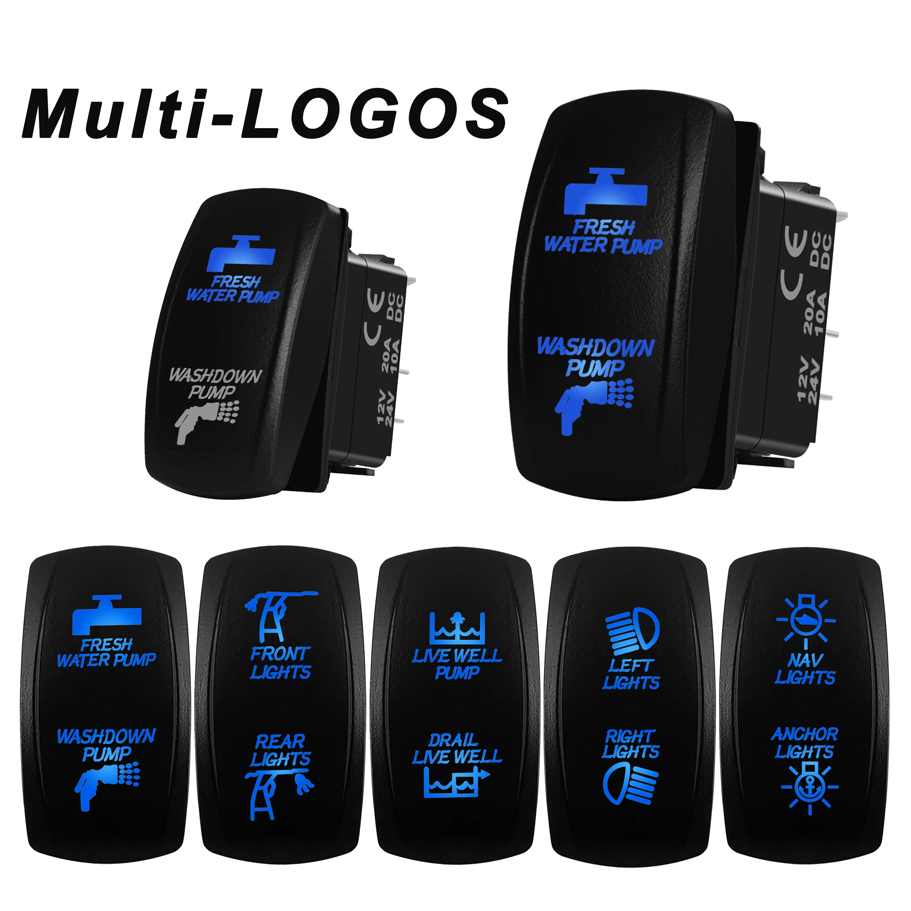 12V Blu Led Pompa Dell'Acqua Interruttore A Bilanciere 7 Pin Dpdt On Off On 3 Posizioni Impermeabile Ip68 Per Auto Barca Atv Camper Caravan