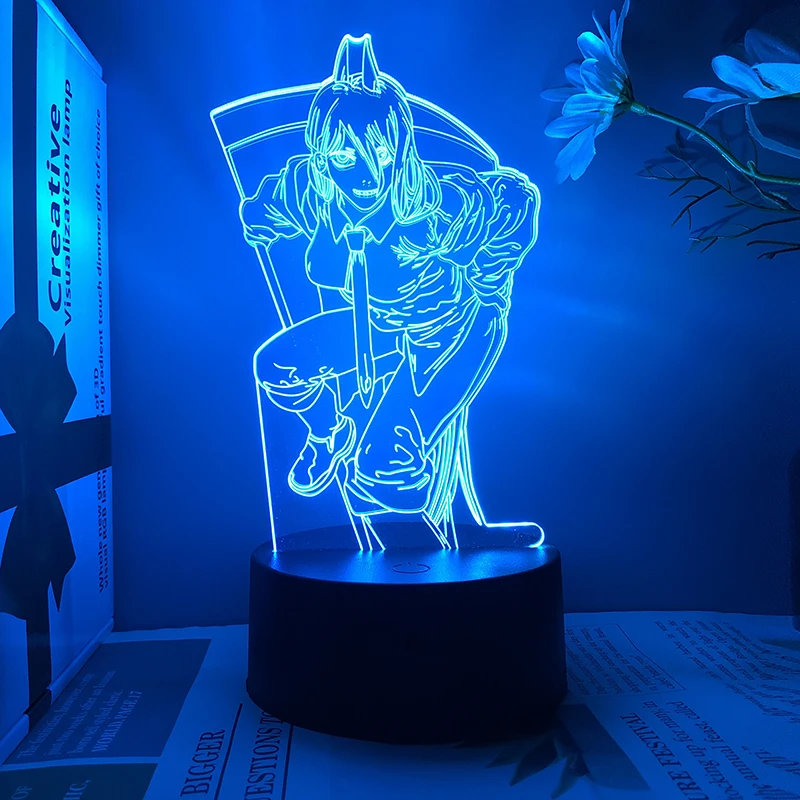 Anime motosserra homem acrílico led night light denji pochita power stand  figura colorida lâmpada 3d crianças decoração do quarto fãs colecionáveis –